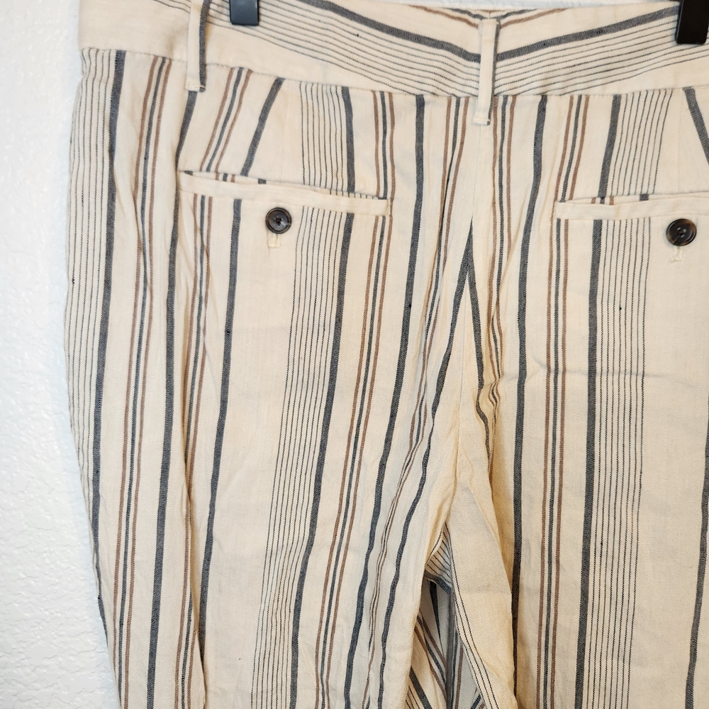 Ann Taylor Loft Linen Pants Women Sz 12 Straight Leg Beach Summer Striped - Picture 12 of 16